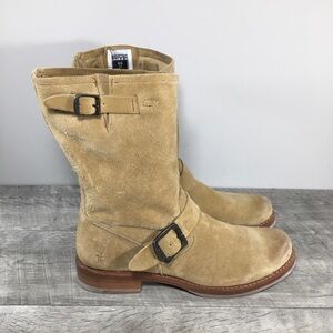 Frye Womens #3476557 Veronica Suede Camel Tan Harness Riding Motorcycle Boots 9